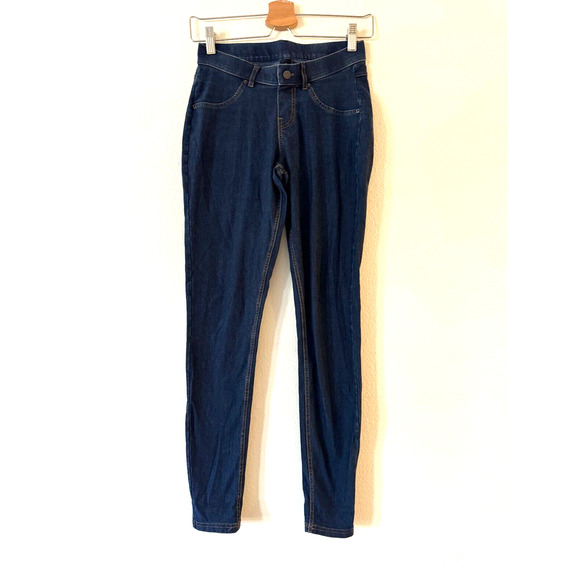 HUE Essential Denim Leggings Size S Deep Indigo Wash Belt Loops Pull On Jeggings - Picture 2 of 8